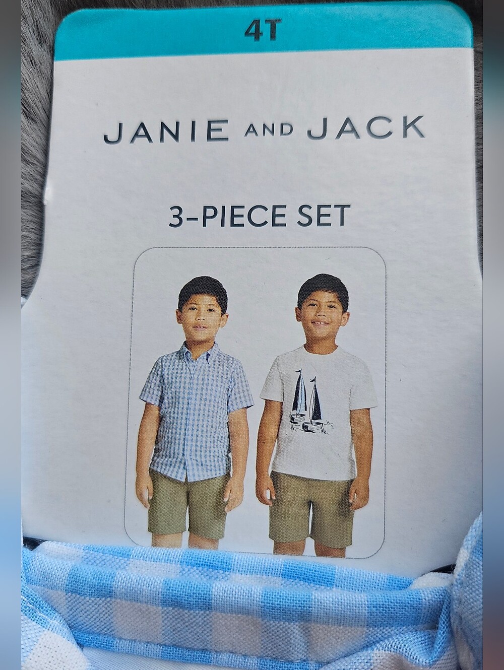 Janie and Jack Boys 3-Piece Set - Light Blue Gingham & White Tee